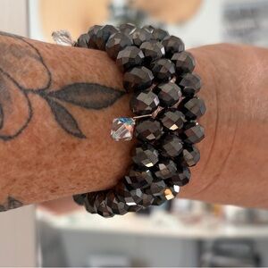 Price cut 
Beautiful All Glass Black Beaded  Bracelet with clear charms